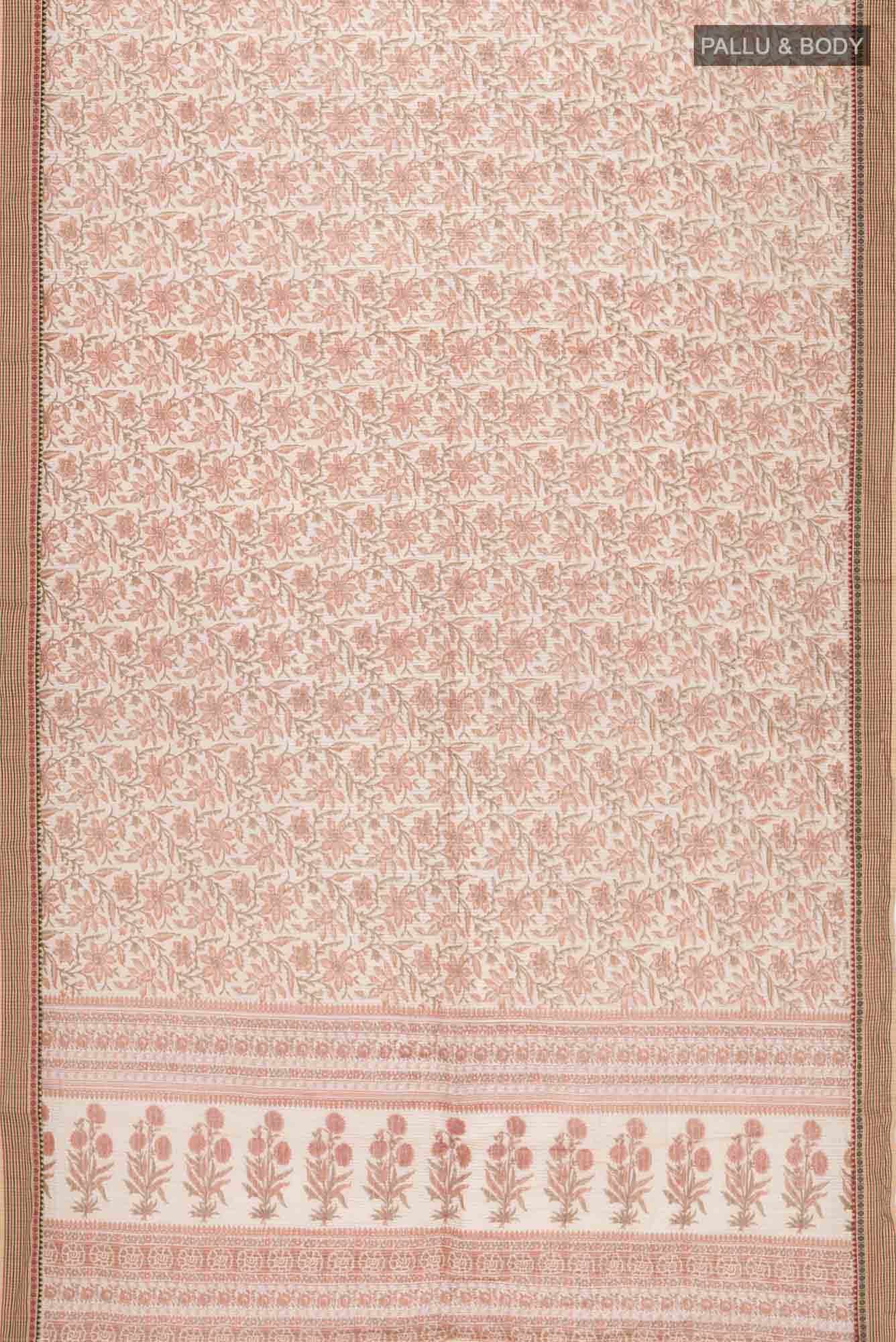 Beige Kalamkari Printed Cotton Saree