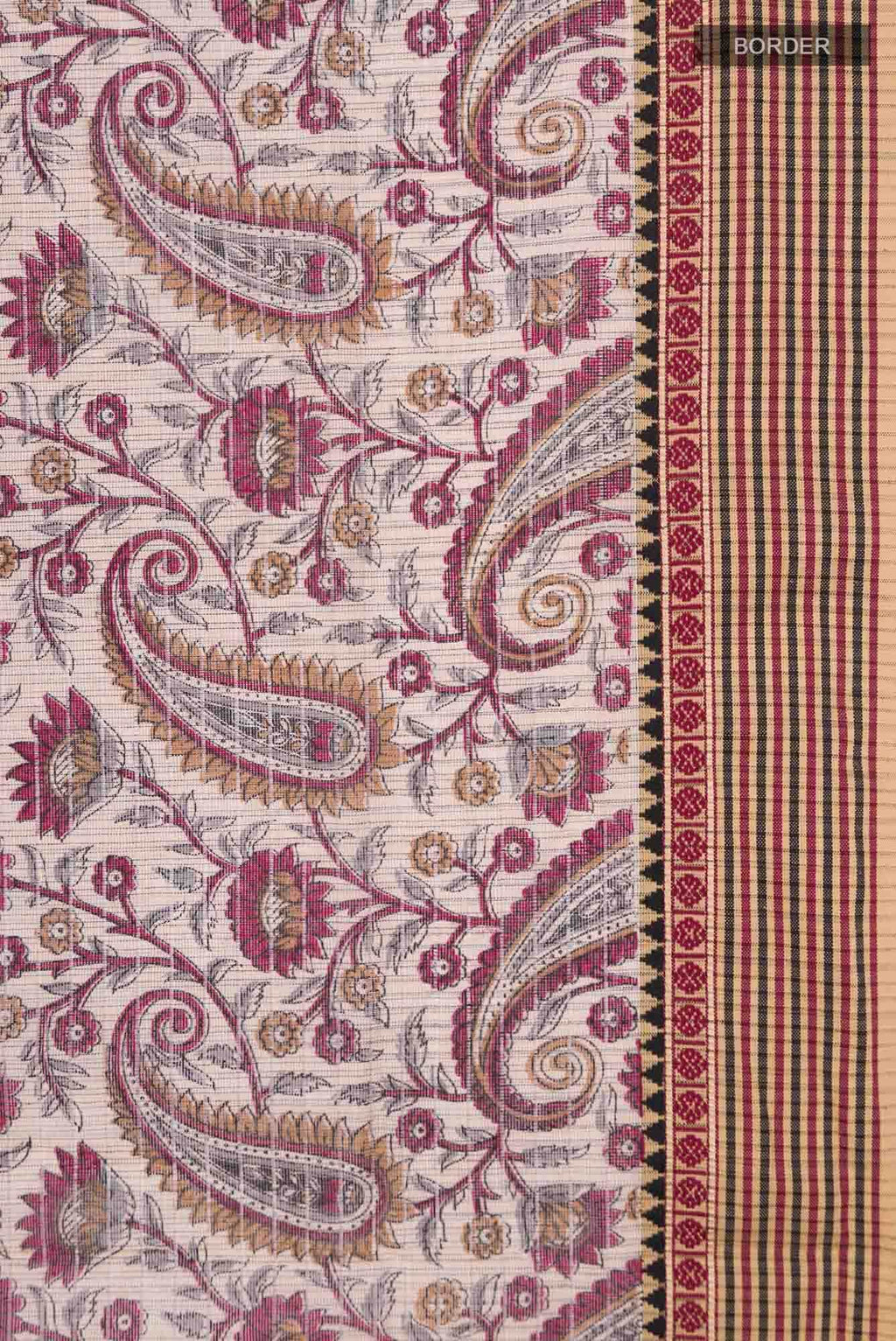 Beige Printed Cotton Saree