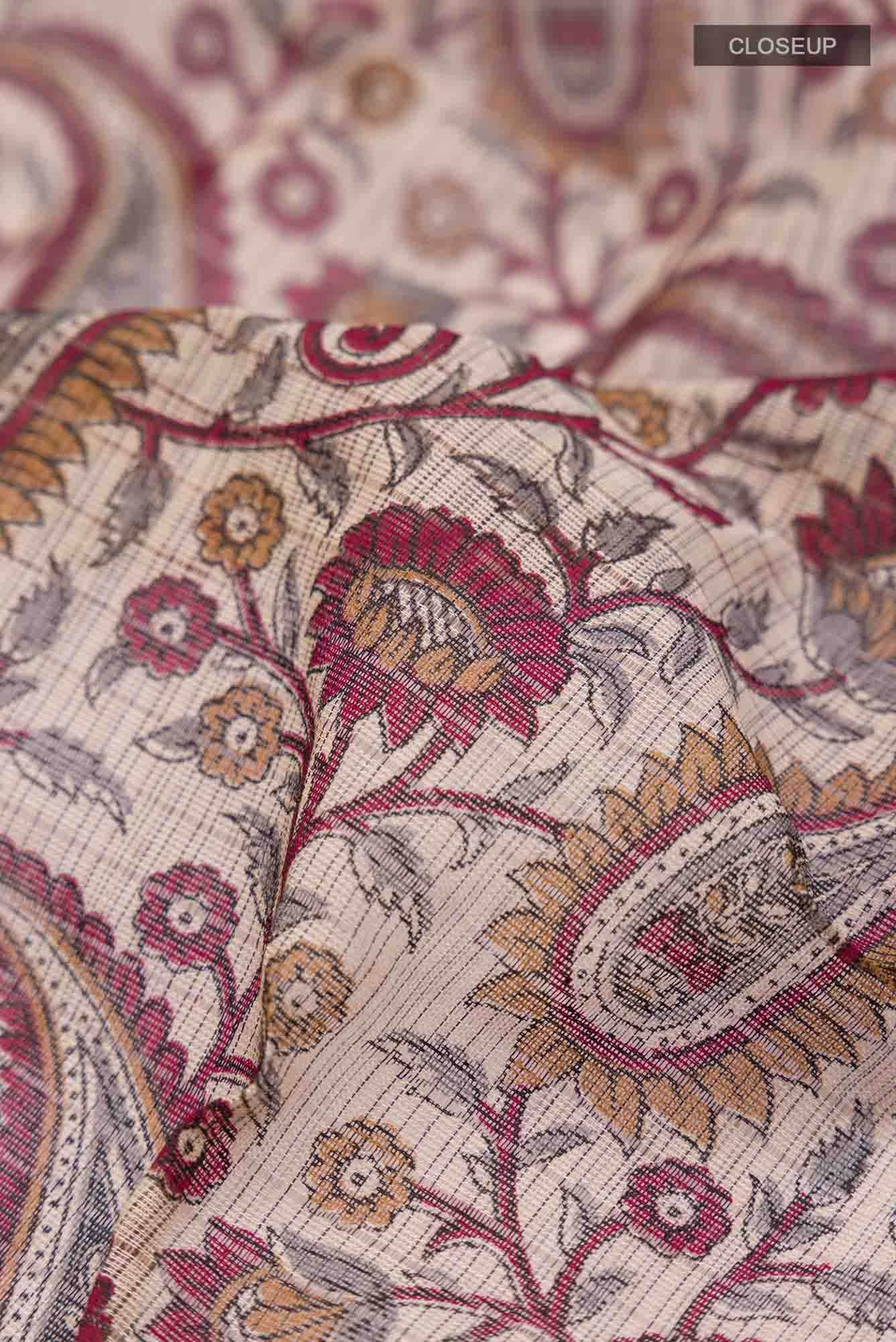 Beige Printed Cotton Saree