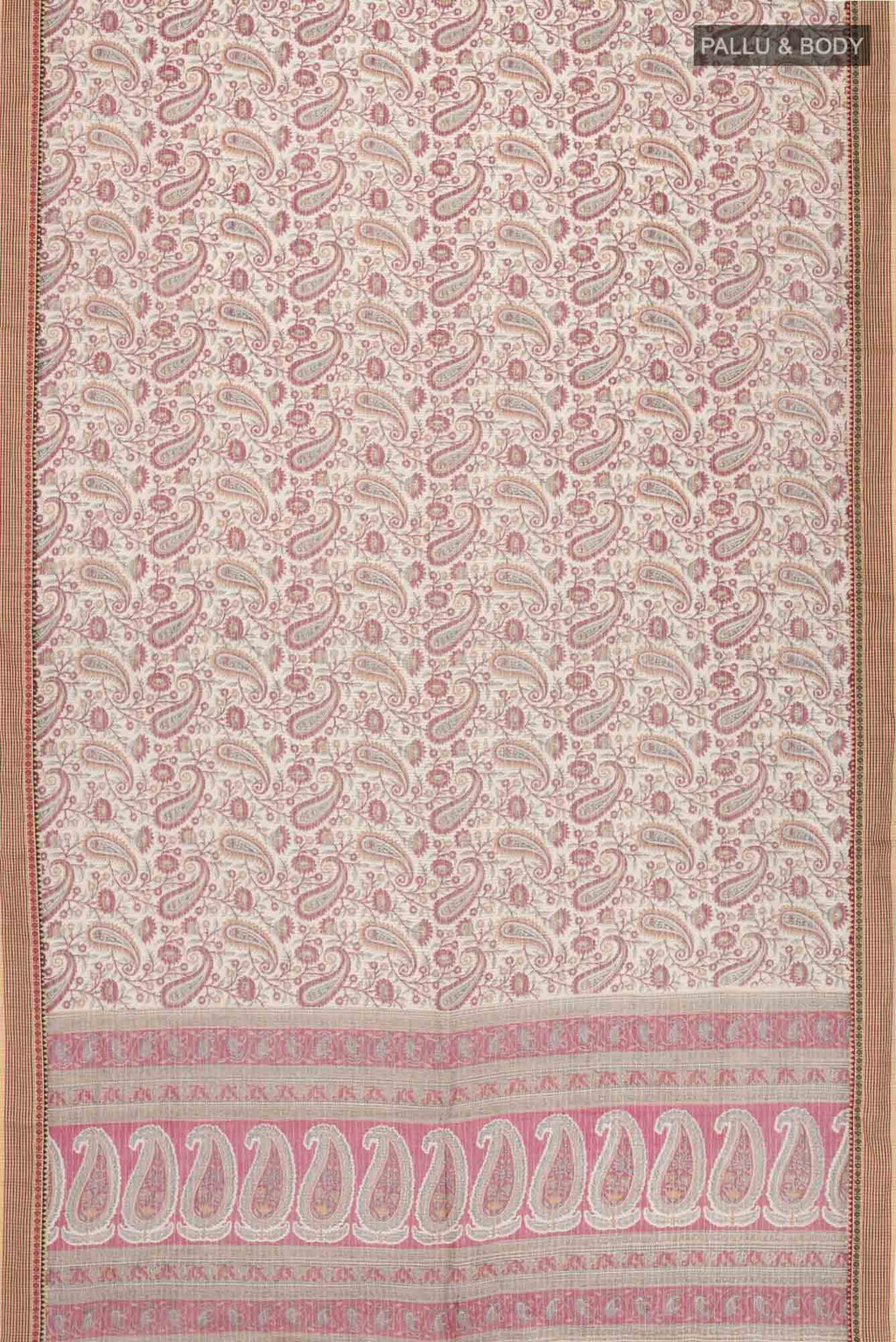 Beige Printed Cotton Saree