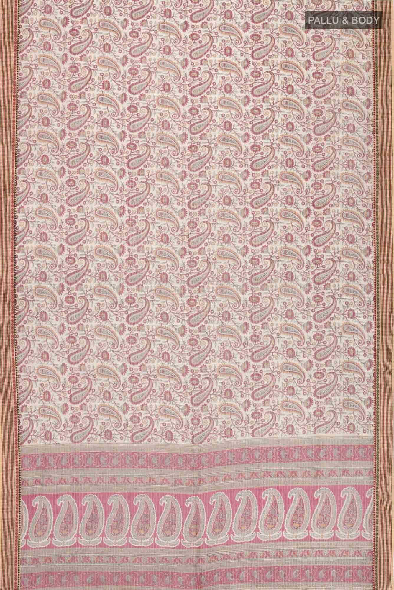 Beige Printed Cotton Saree