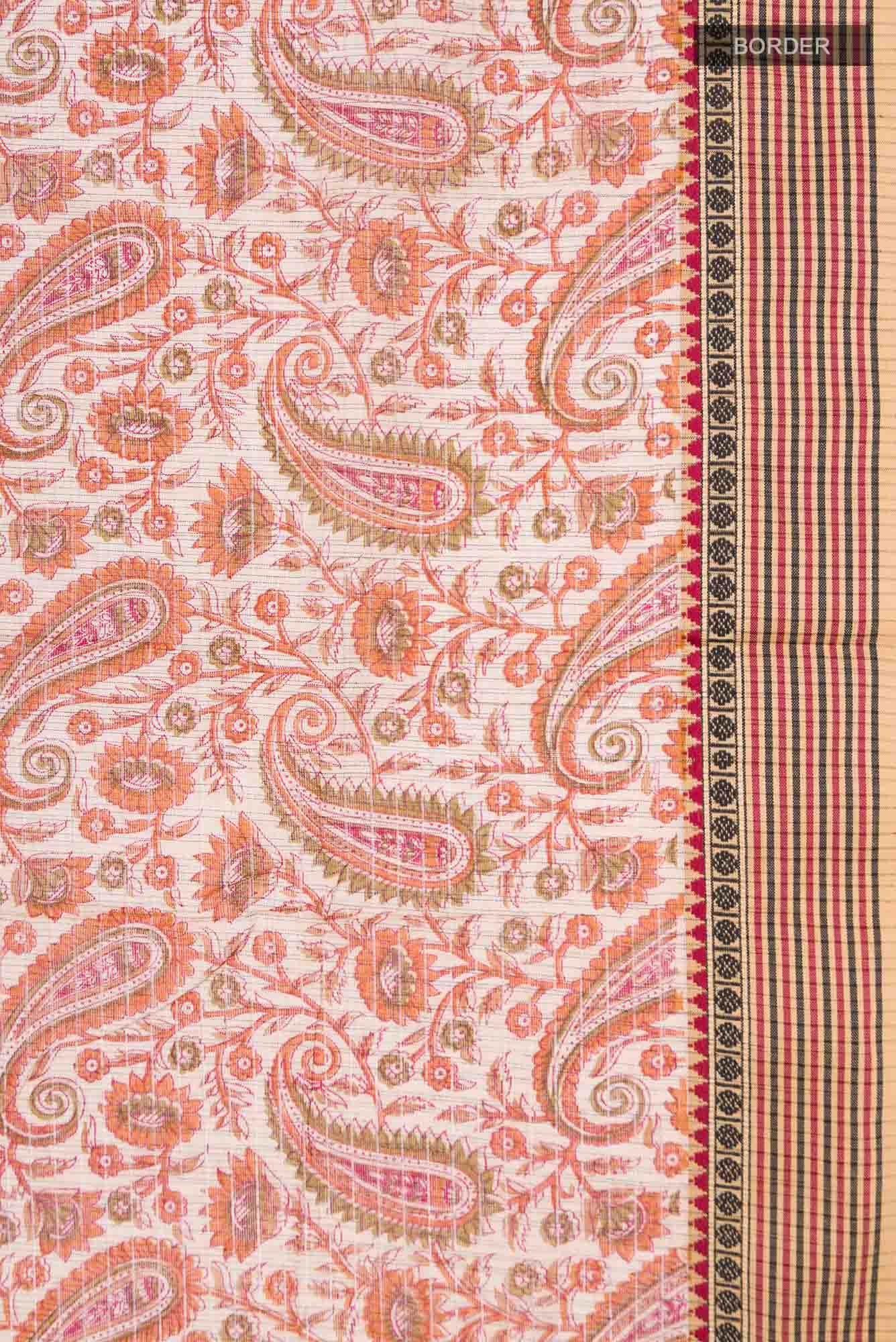 Beige Printed Cotton Saree