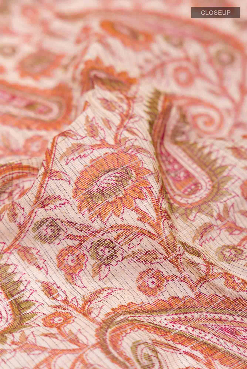 Beige Printed Cotton Saree