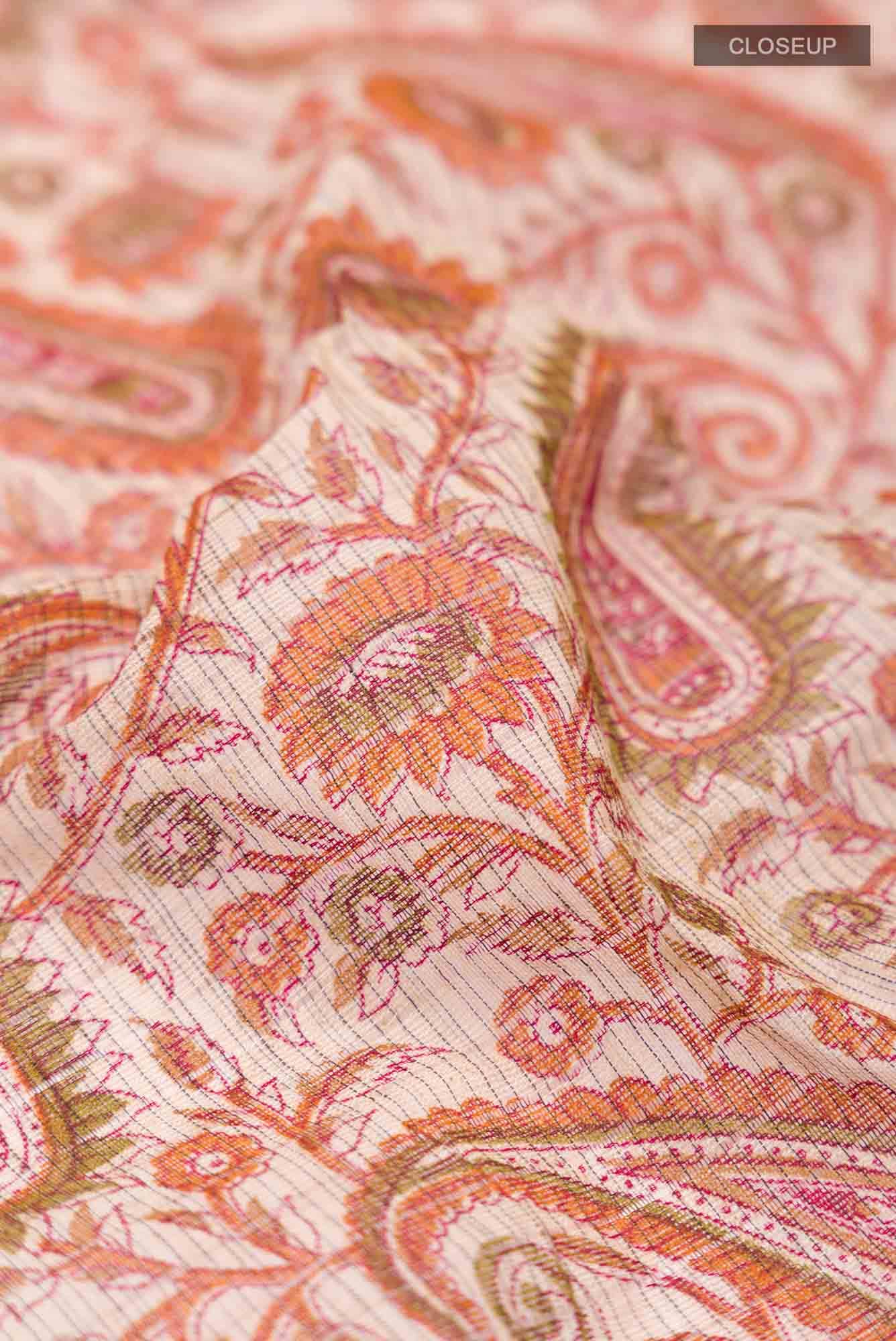 Beige Printed Cotton Saree