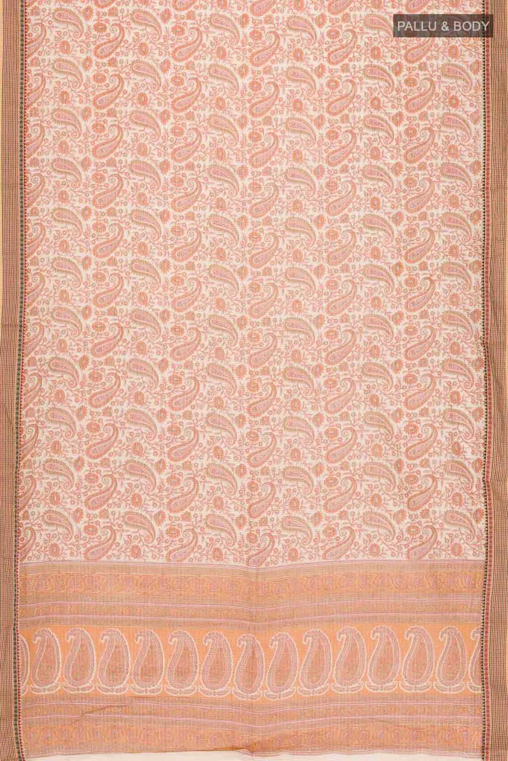 Beige Printed Cotton Saree