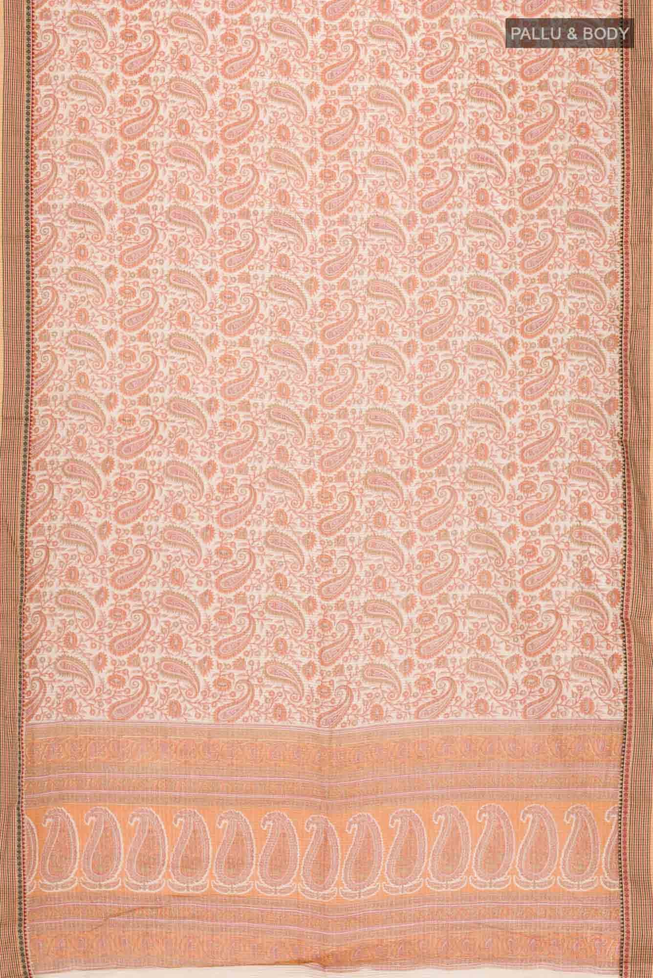 Beige Printed Cotton Saree
