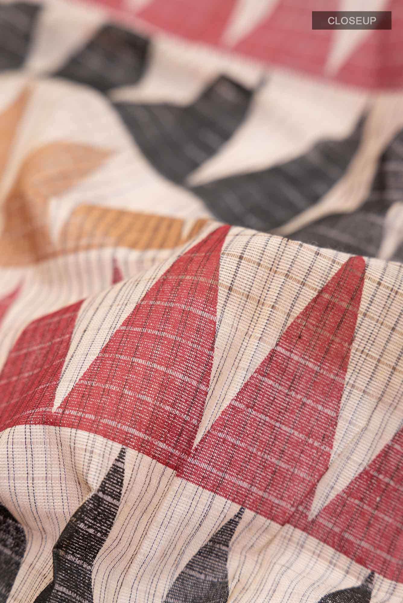 Beige Triangle Printed Cotton Saree