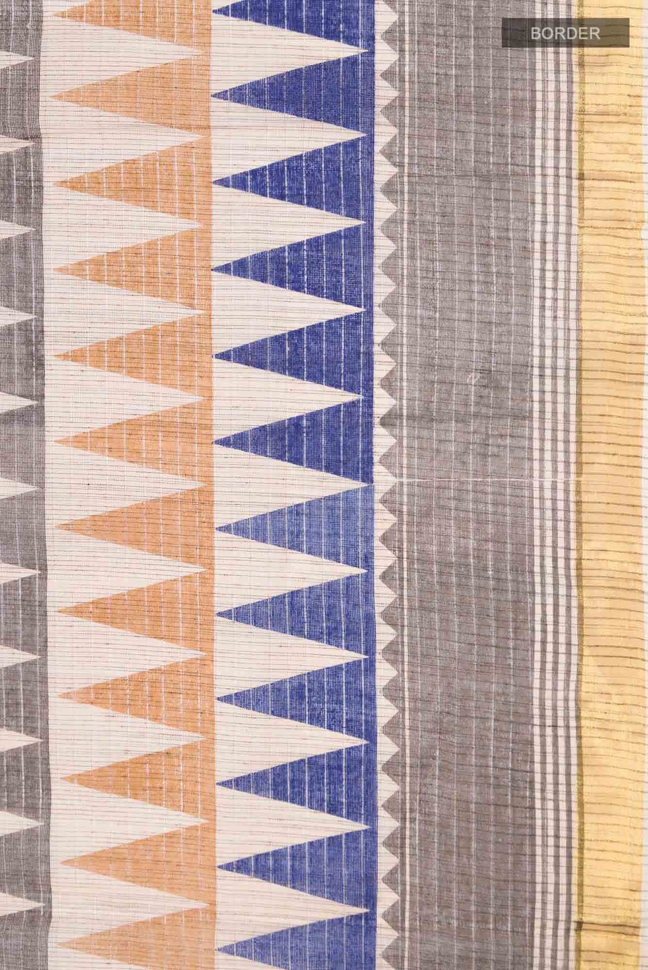 Beige Triangle Printed Cotton Saree
