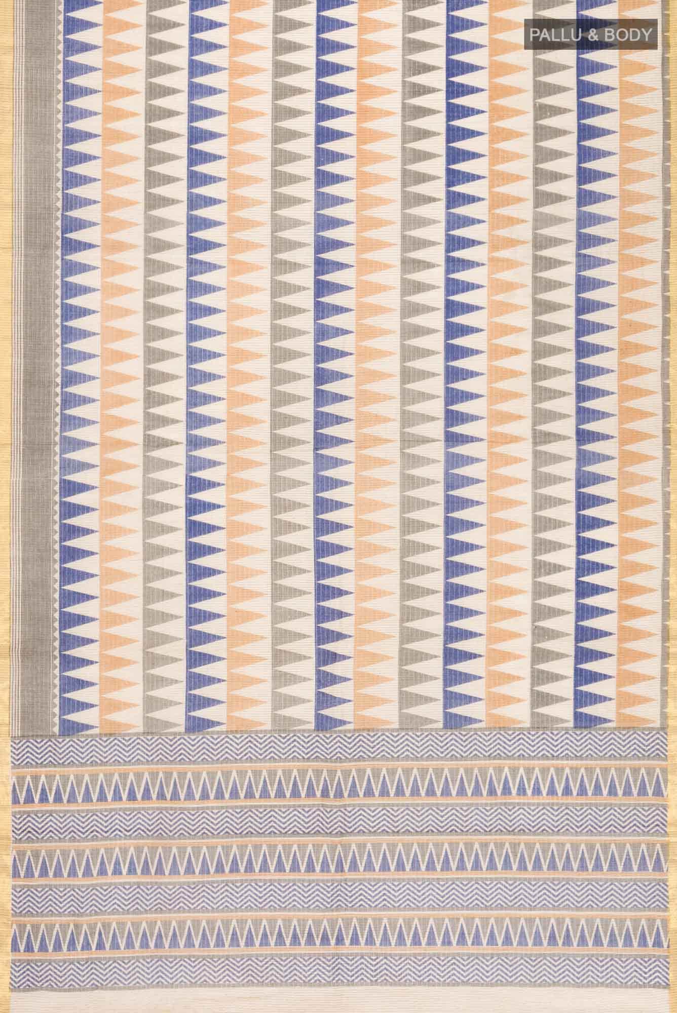 Beige Triangle Printed Cotton Saree
