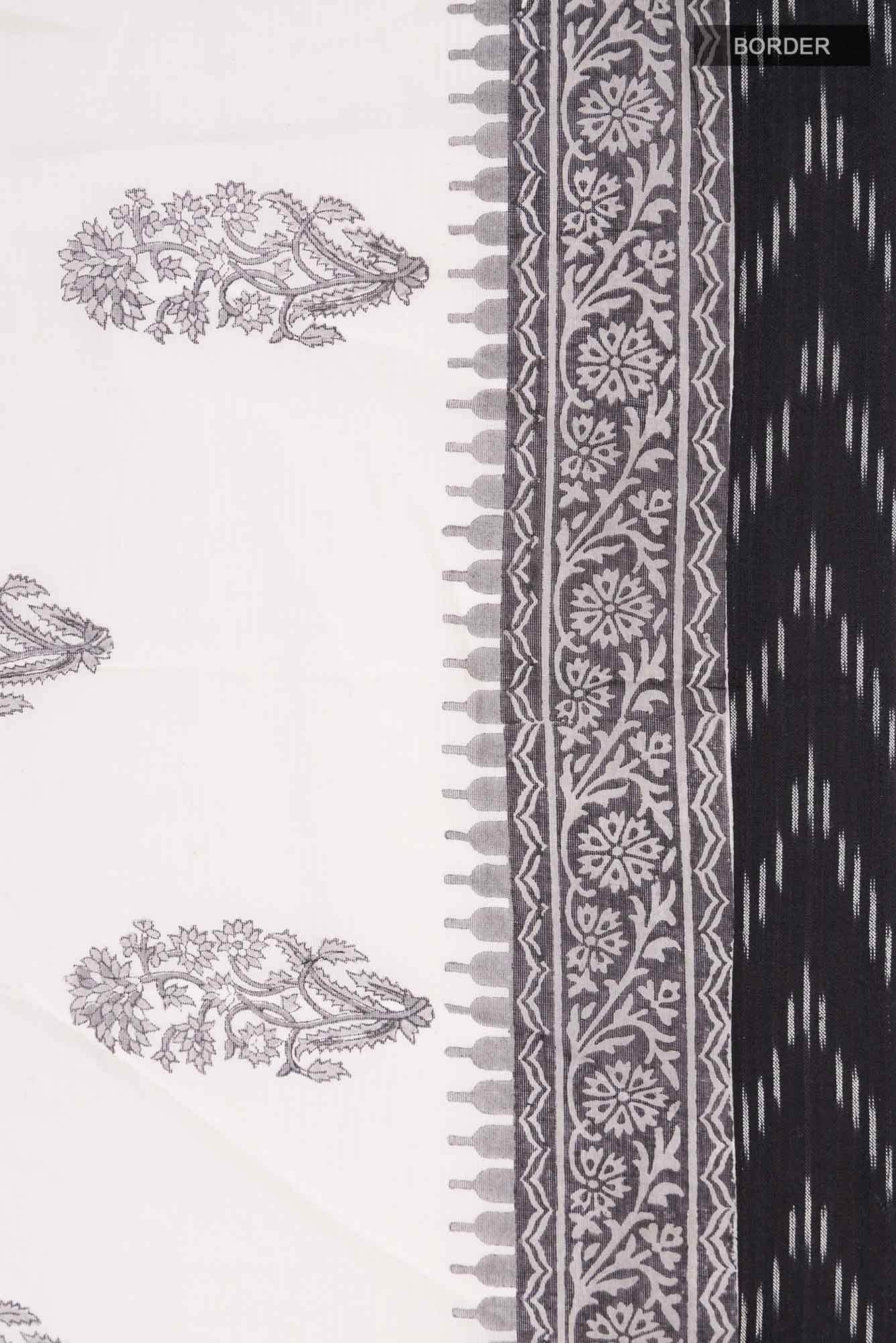 Off White Printed Butta Cotton Saree