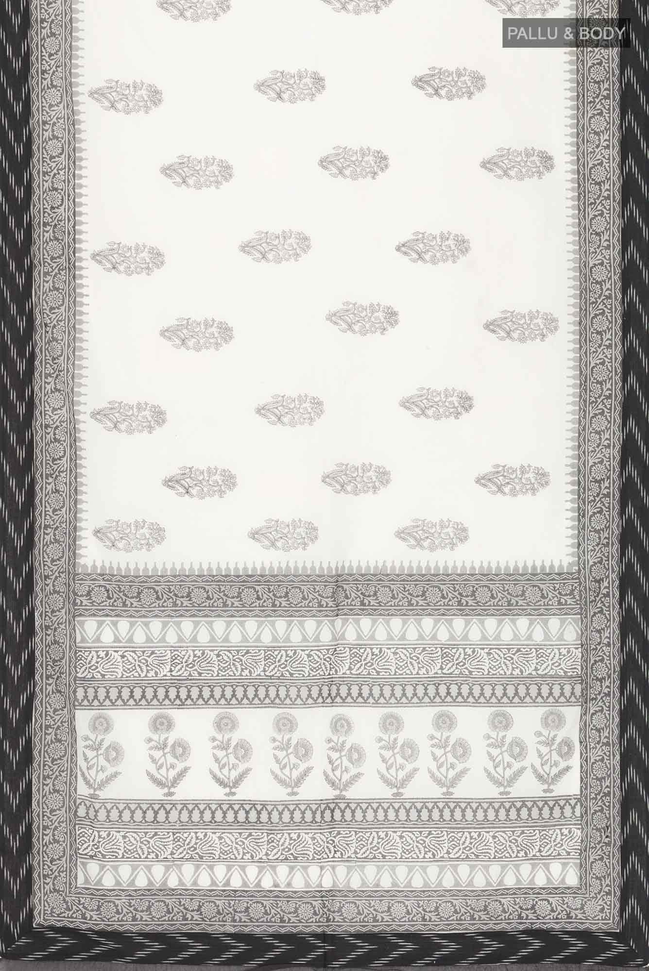 Off White Printed Butta Cotton Saree