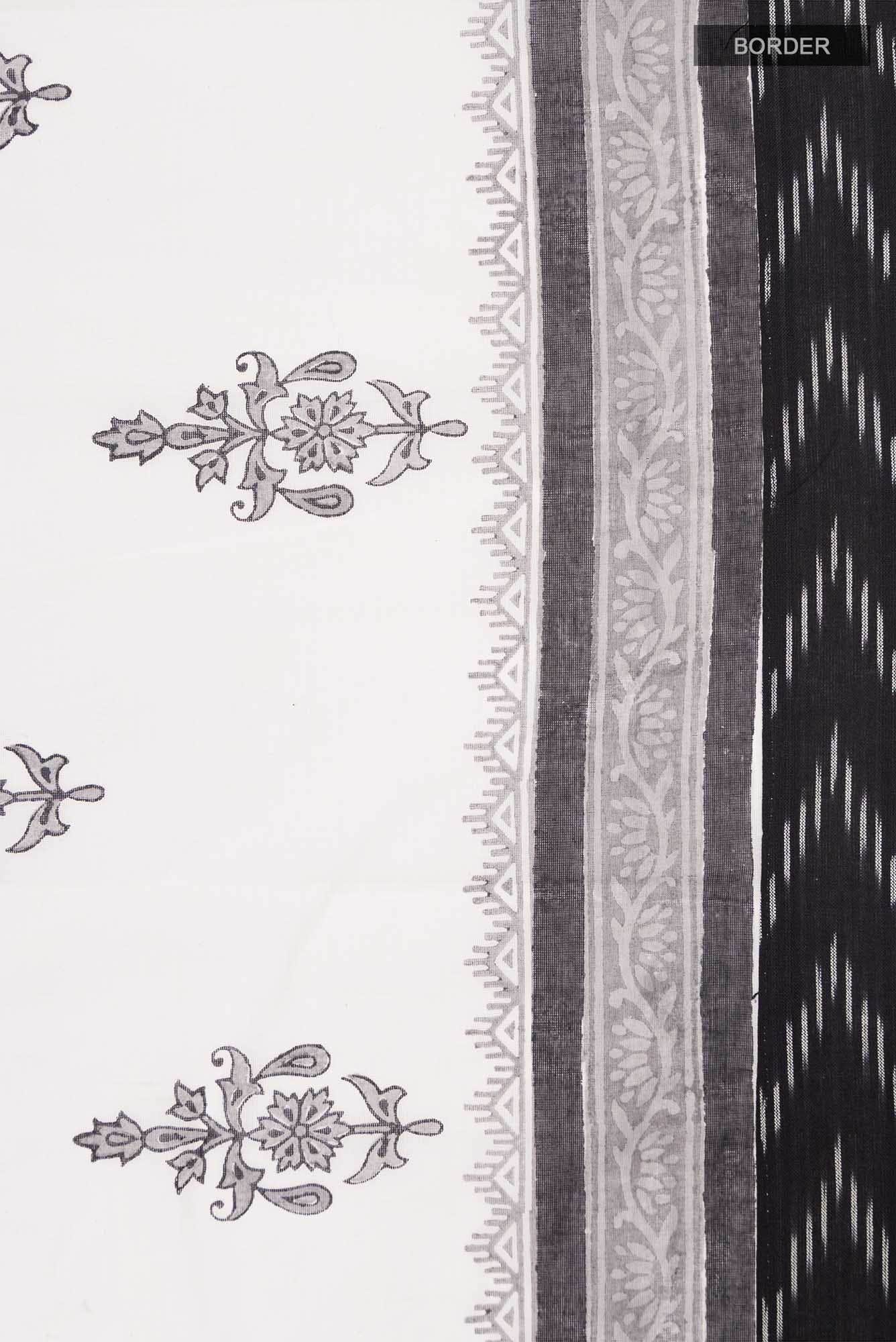 Off White Printed Butta Cotton Saree