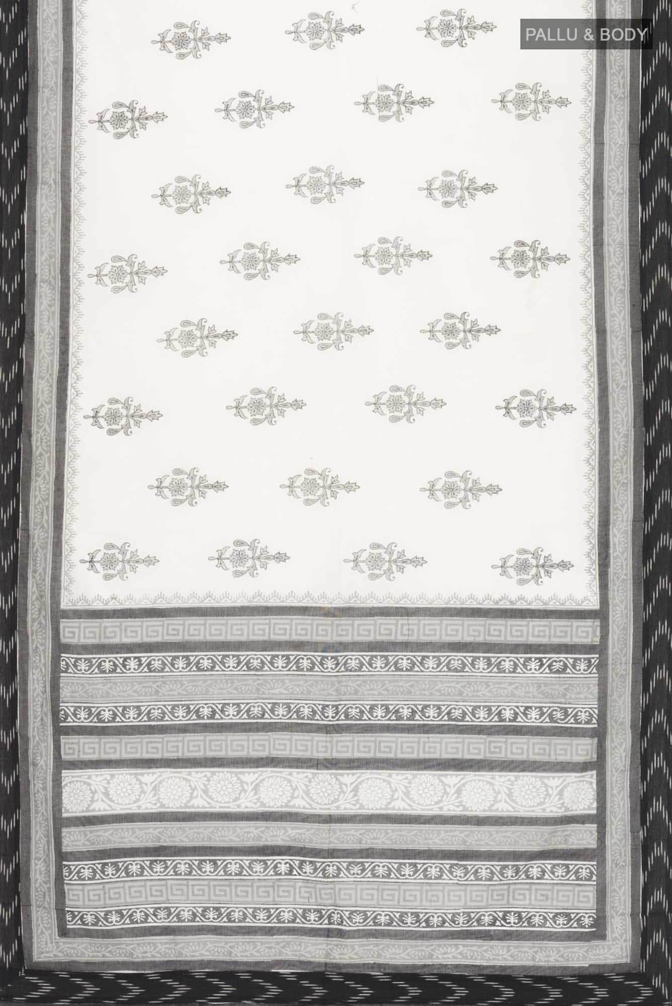 Off White Printed Butta Cotton Saree