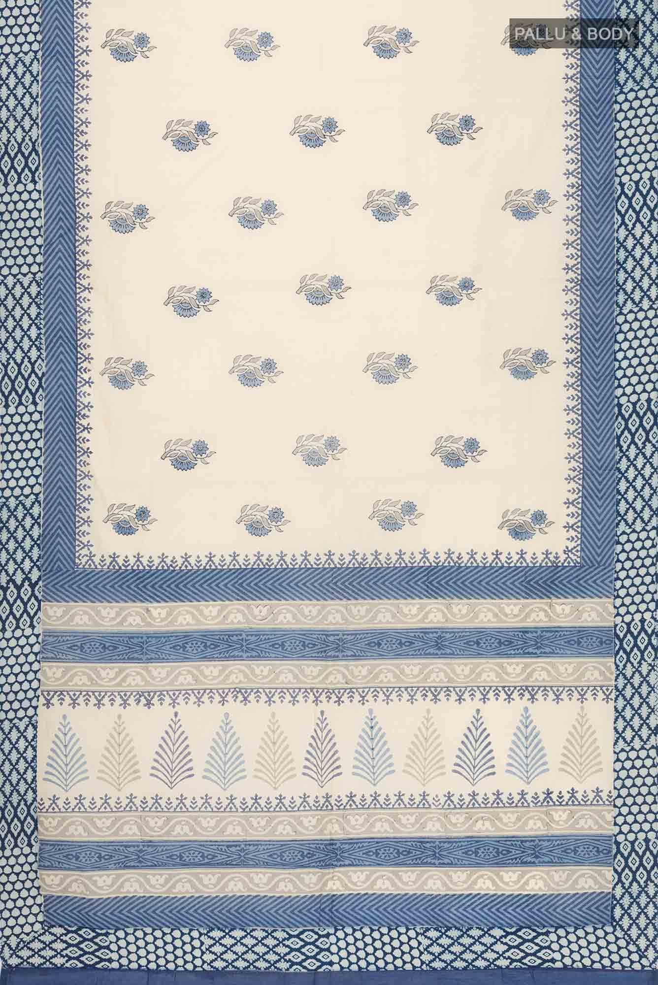 Cream Printed Butta Silk Cotton Saree