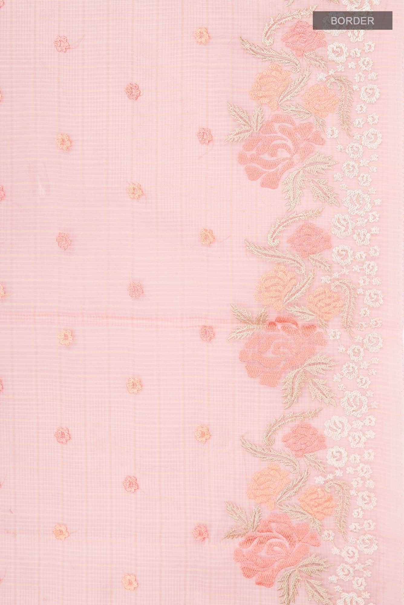 Peach Kota Cotton Saree with Thread Border
