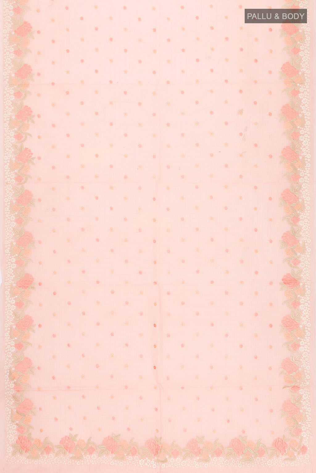 Peach Kota Cotton Saree with Thread Border