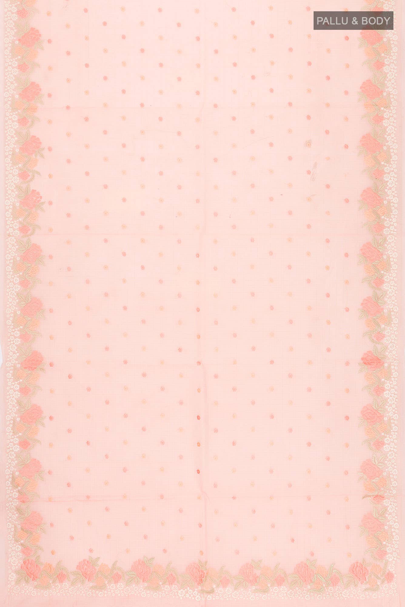 Peach Kota Cotton Saree with Thread Border