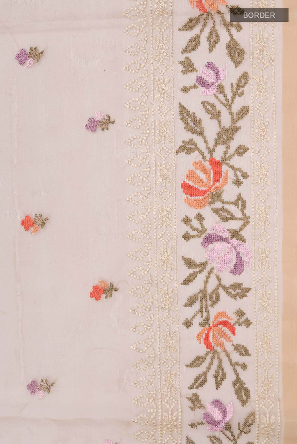 Beige Embroidered Kora Cotton Saree