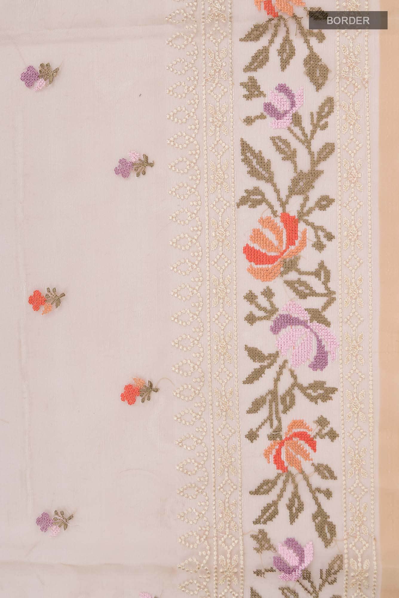 Beige Embroidered Kora Cotton Saree