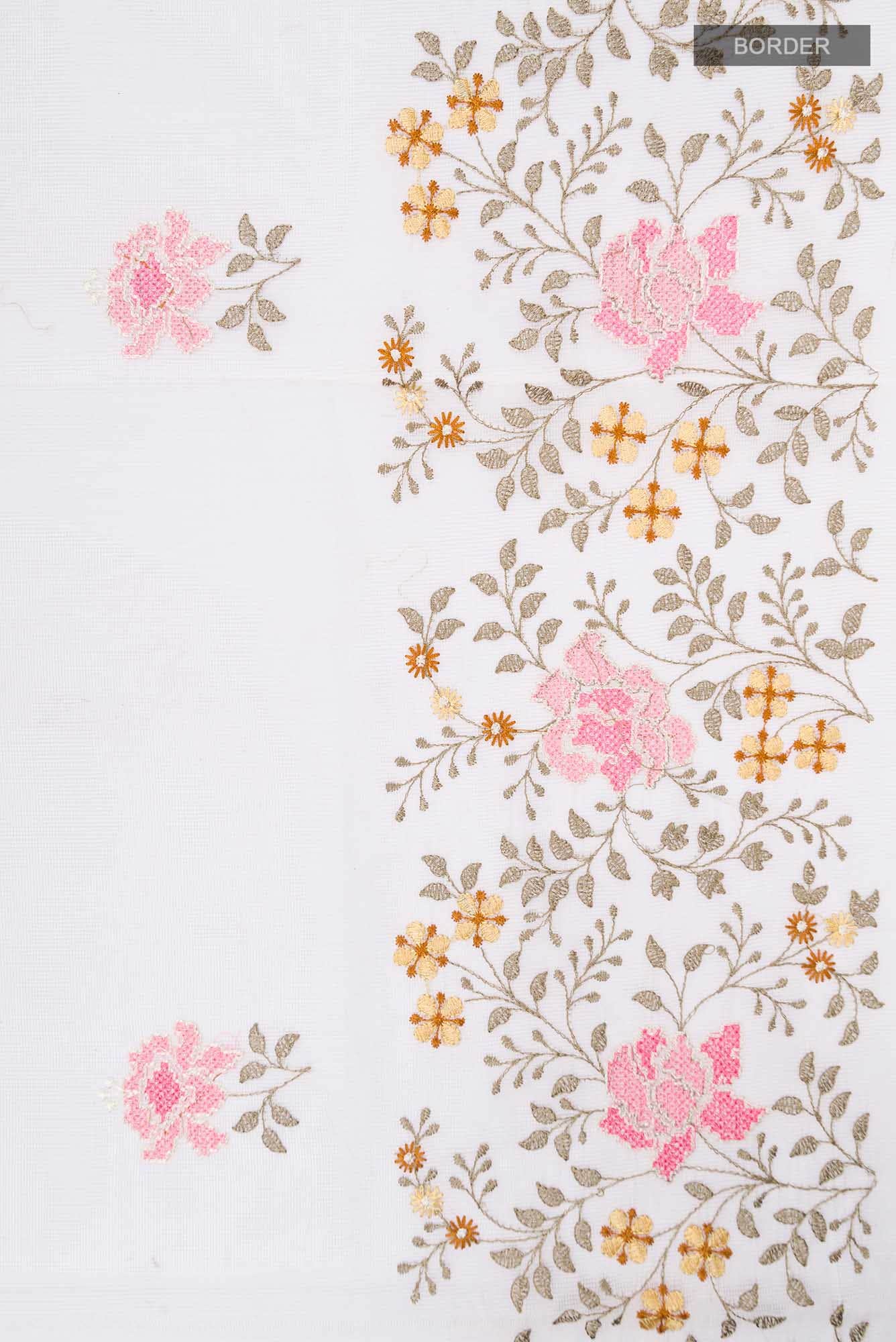 Off White Embroidered Kota Cotton Saree