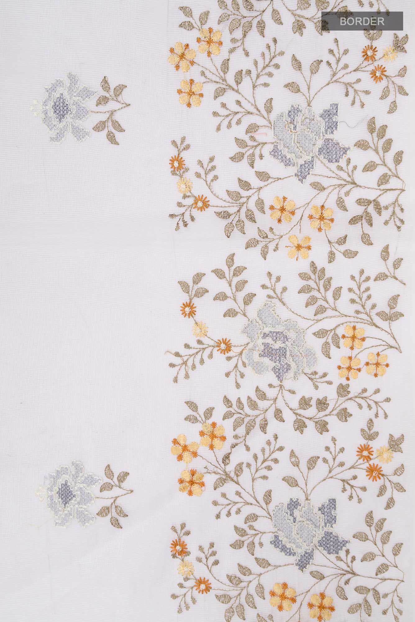 Off White Embroidered Kota Cotton Saree