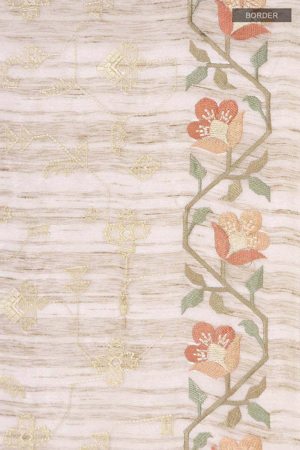 Beige Embroidered Tussar Silk Saree