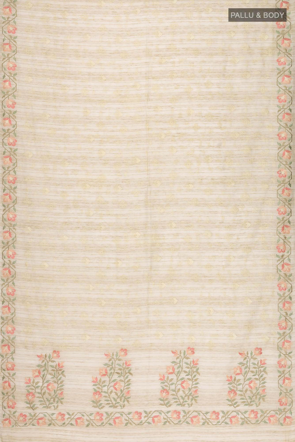 Beige Embroidered Tussar Silk Saree