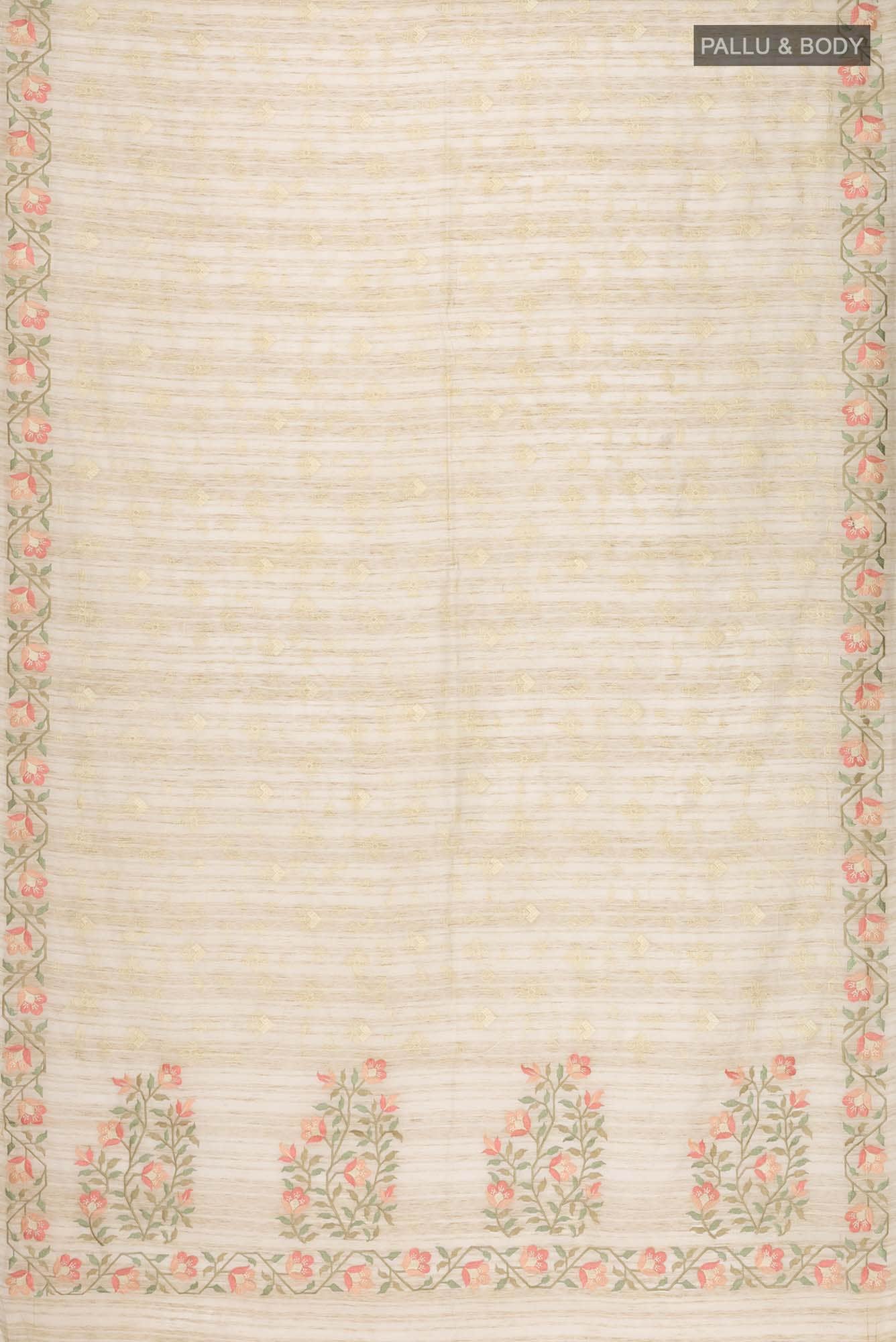 Beige Embroidered Tussar Silk Saree