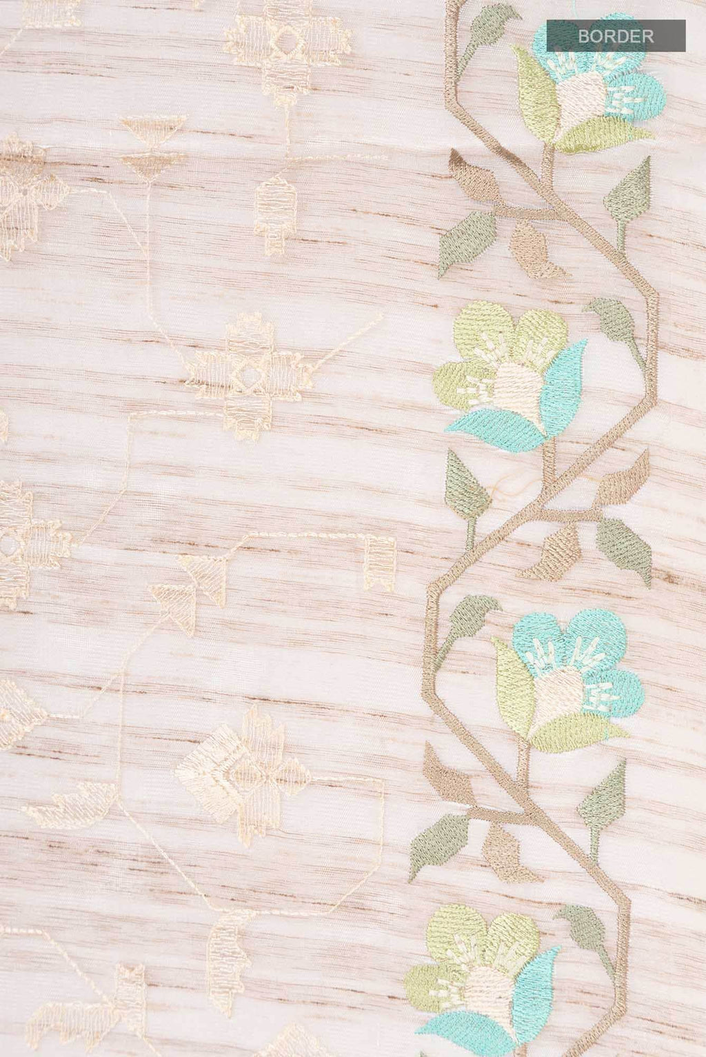 Beige Embroidered Tussar Silk Saree