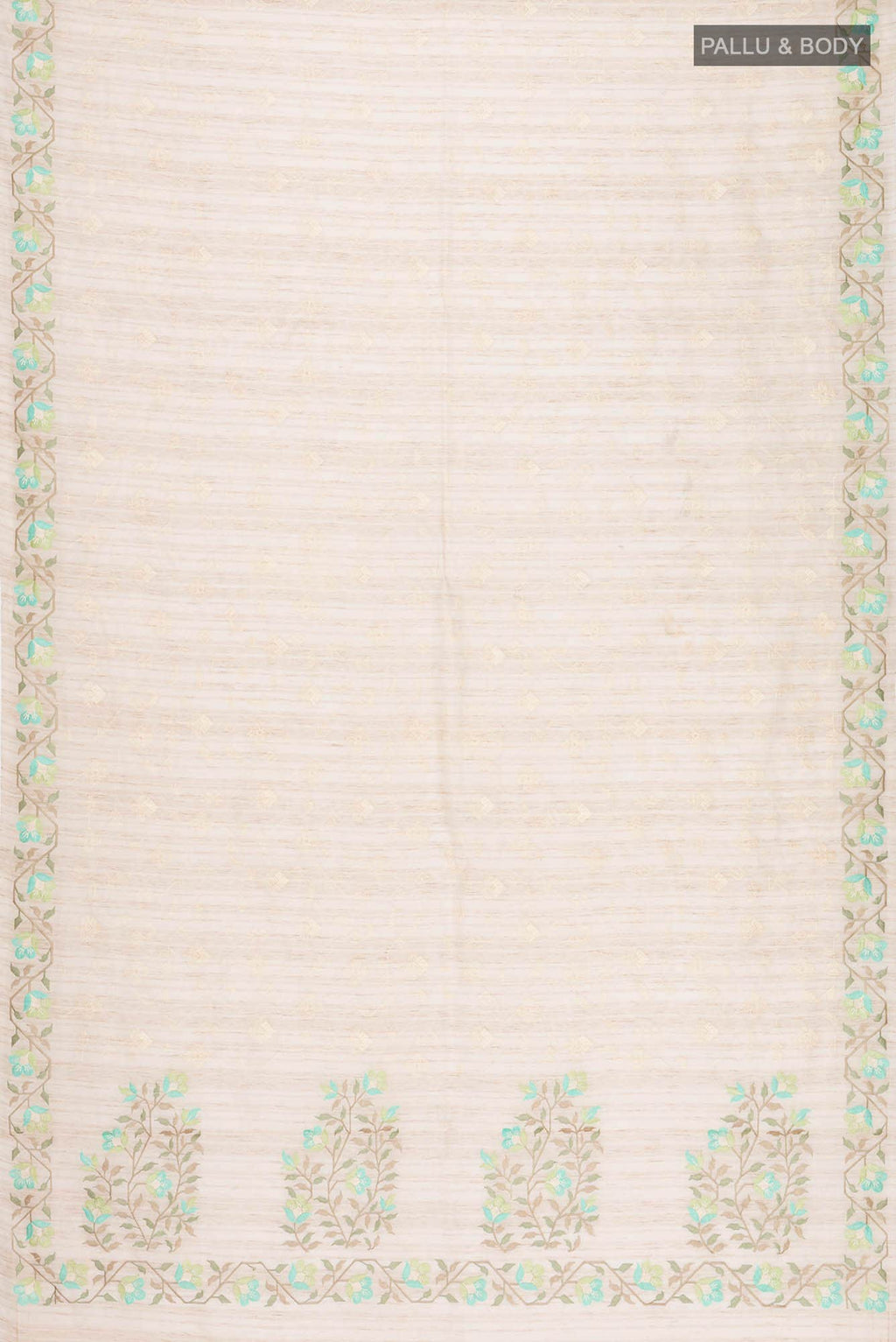 Beige Embroidered Tussar Silk Saree