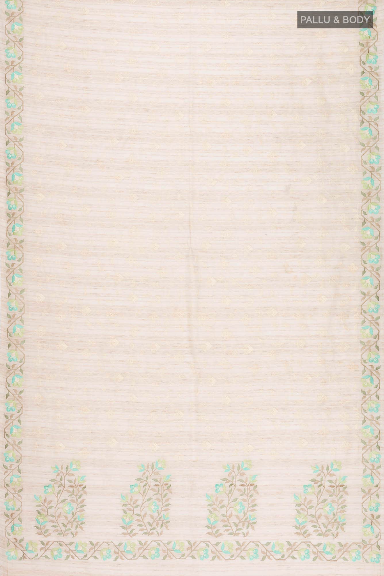 Beige Embroidered Tussar Silk Saree