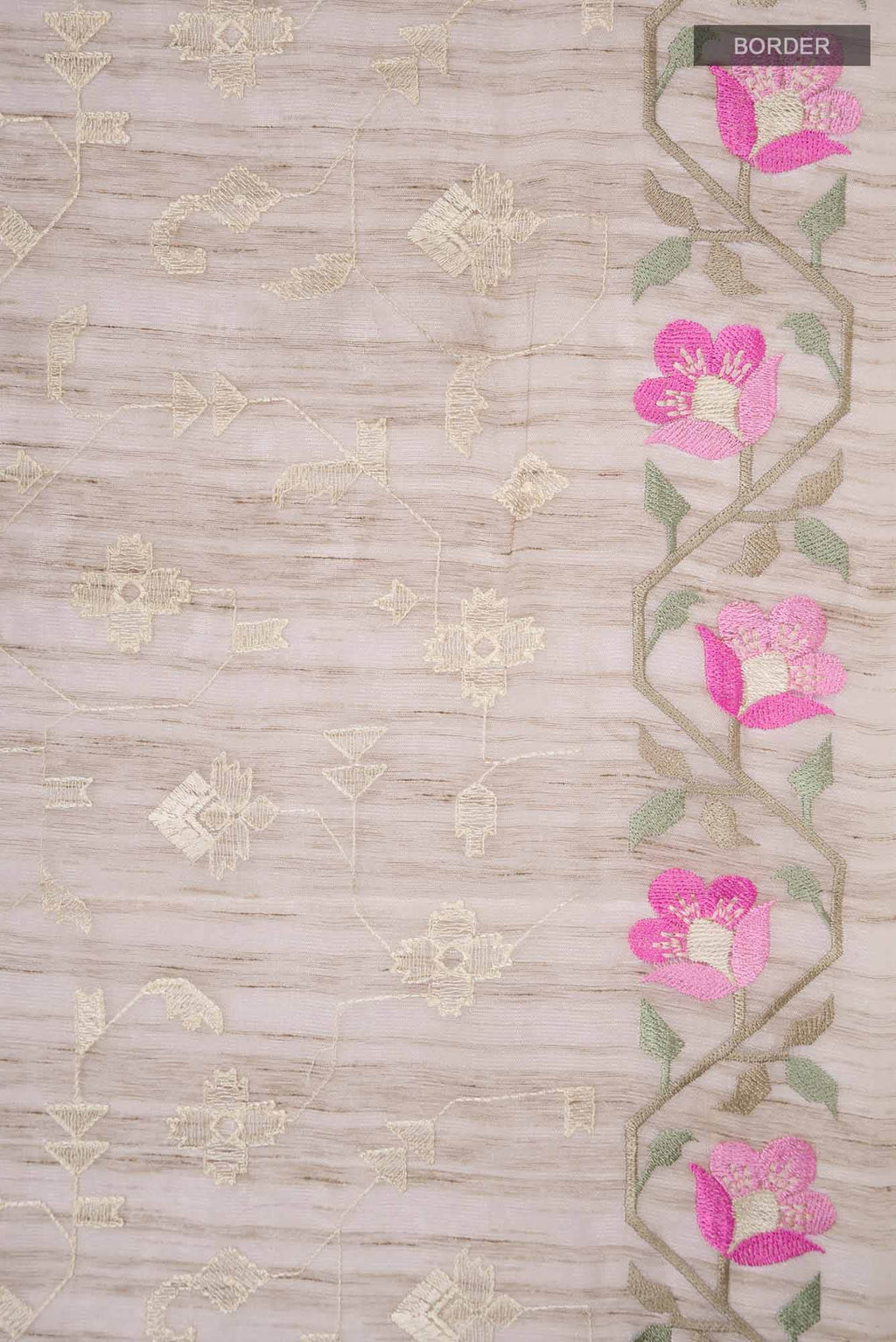 Beige Embroidered Tussar Silk Saree