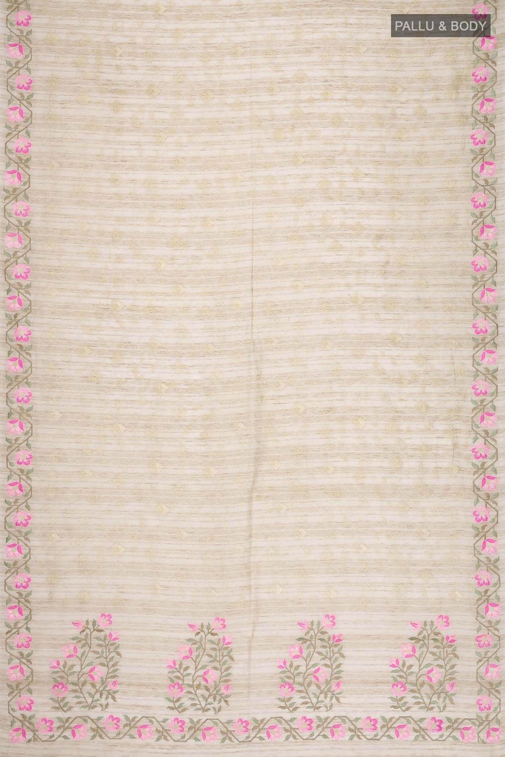 Beige Embroidered Tussar Silk Saree