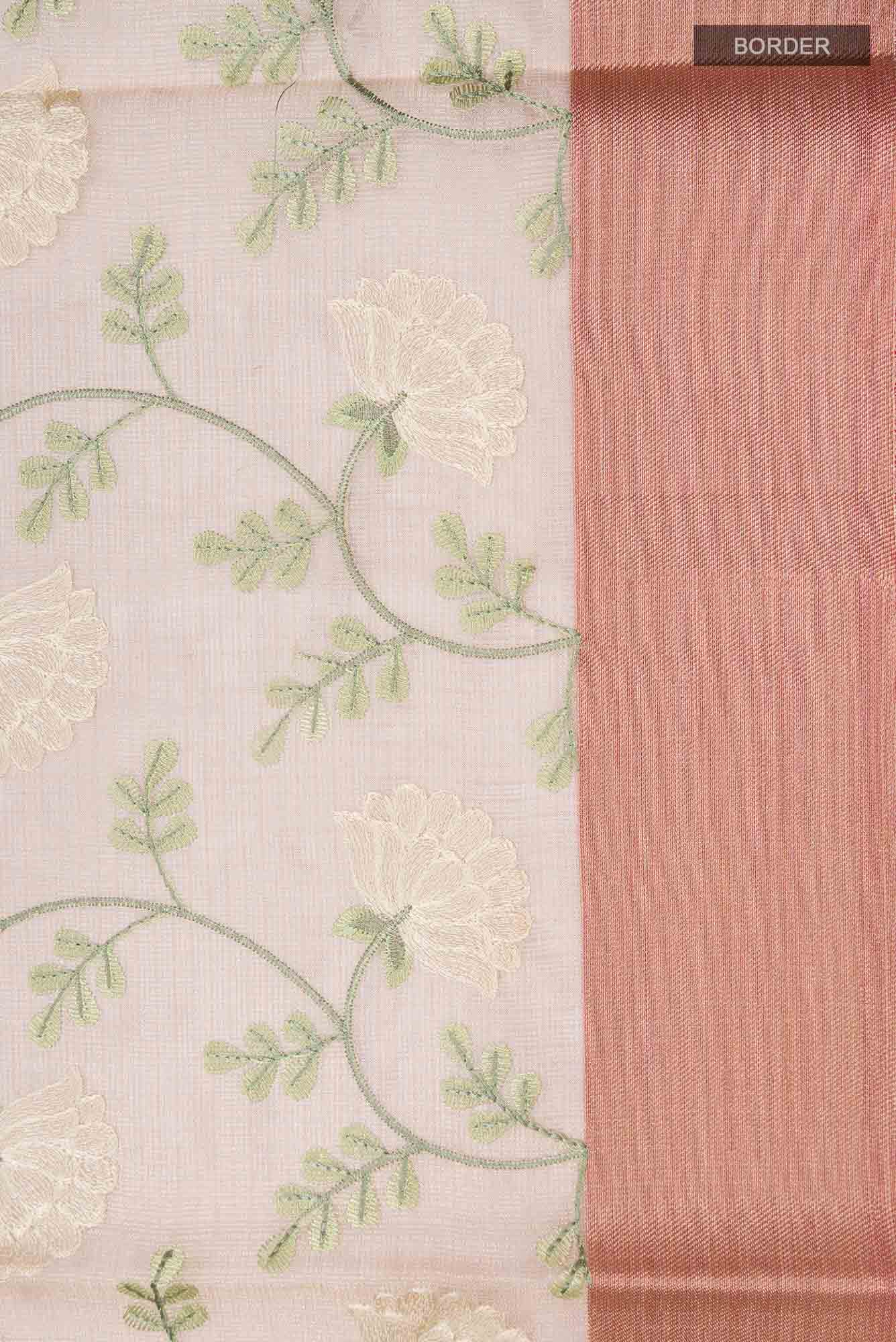 Gold Embroidered Kota Cotton Saree with Contrast Border
