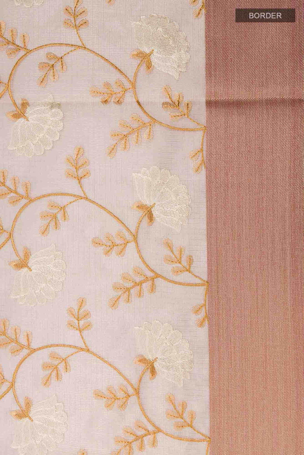 Beige Embroidered Kota Cotton Saree with Contrast Border