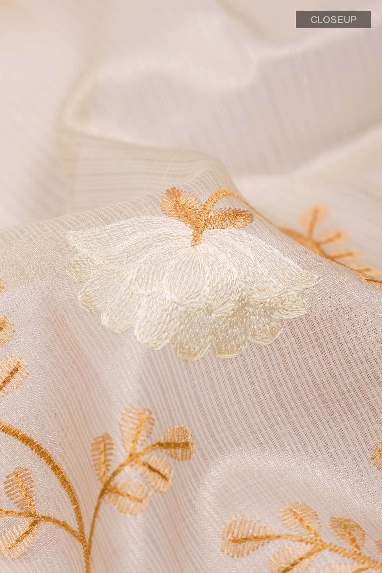 Beige Embroidered Kota Cotton Saree with Contrast Border