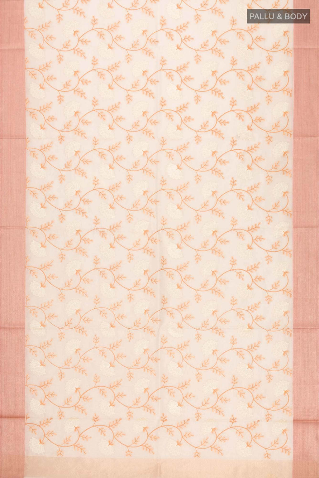 Beige Embroidered Kota Cotton Saree with Contrast Border