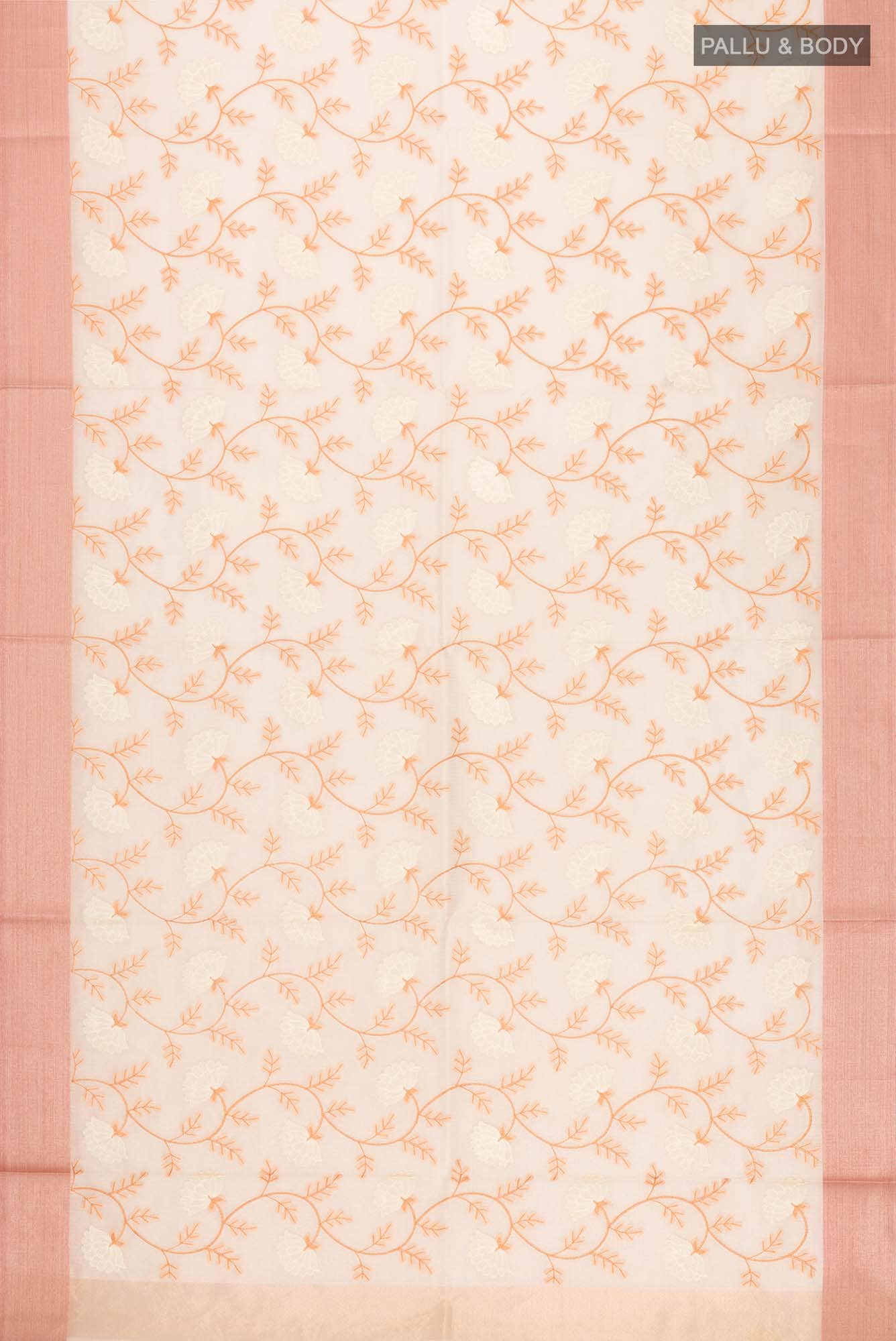 Beige Embroidered Kota Cotton Saree with Contrast Border