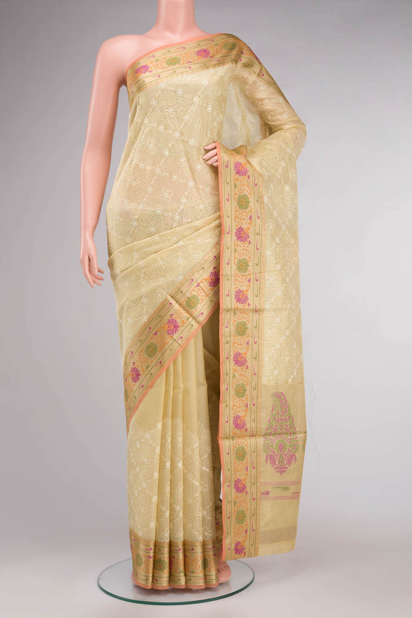 Yellow Kota Cotton Saree with Contrast Border
