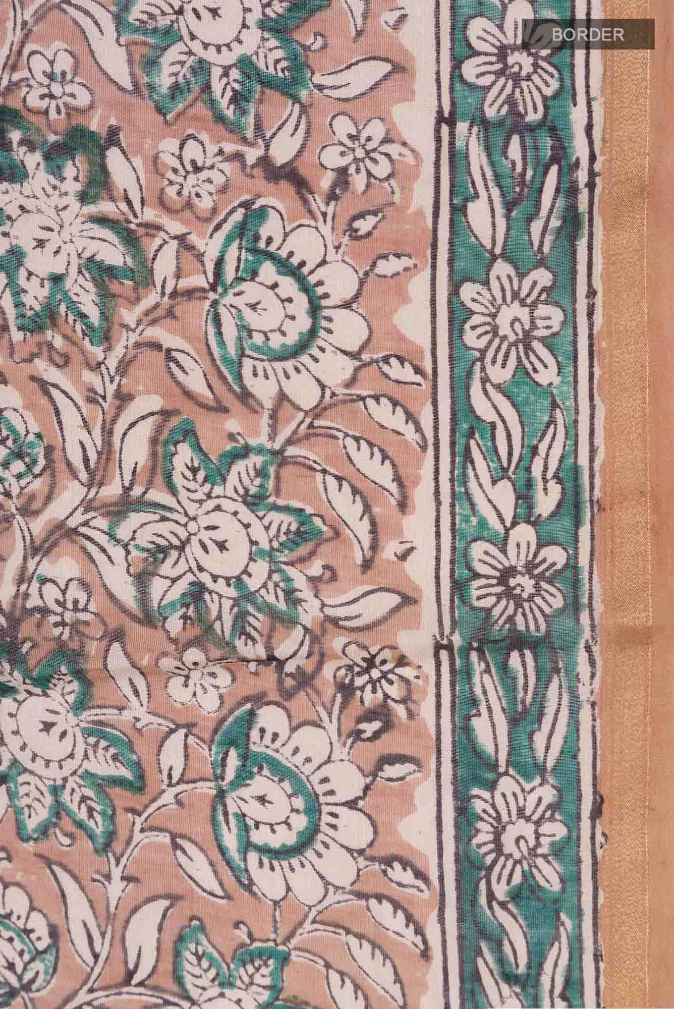 Beige Kalamkari Print Chanderi Silk Cotton Saree