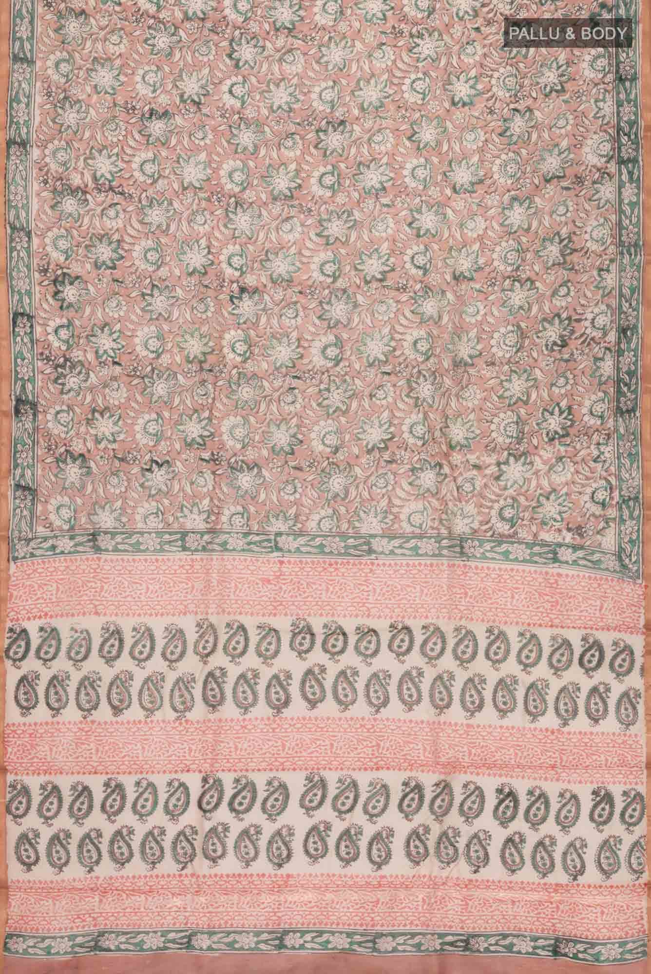 Beige Kalamkari Print Chanderi Silk Cotton Saree
