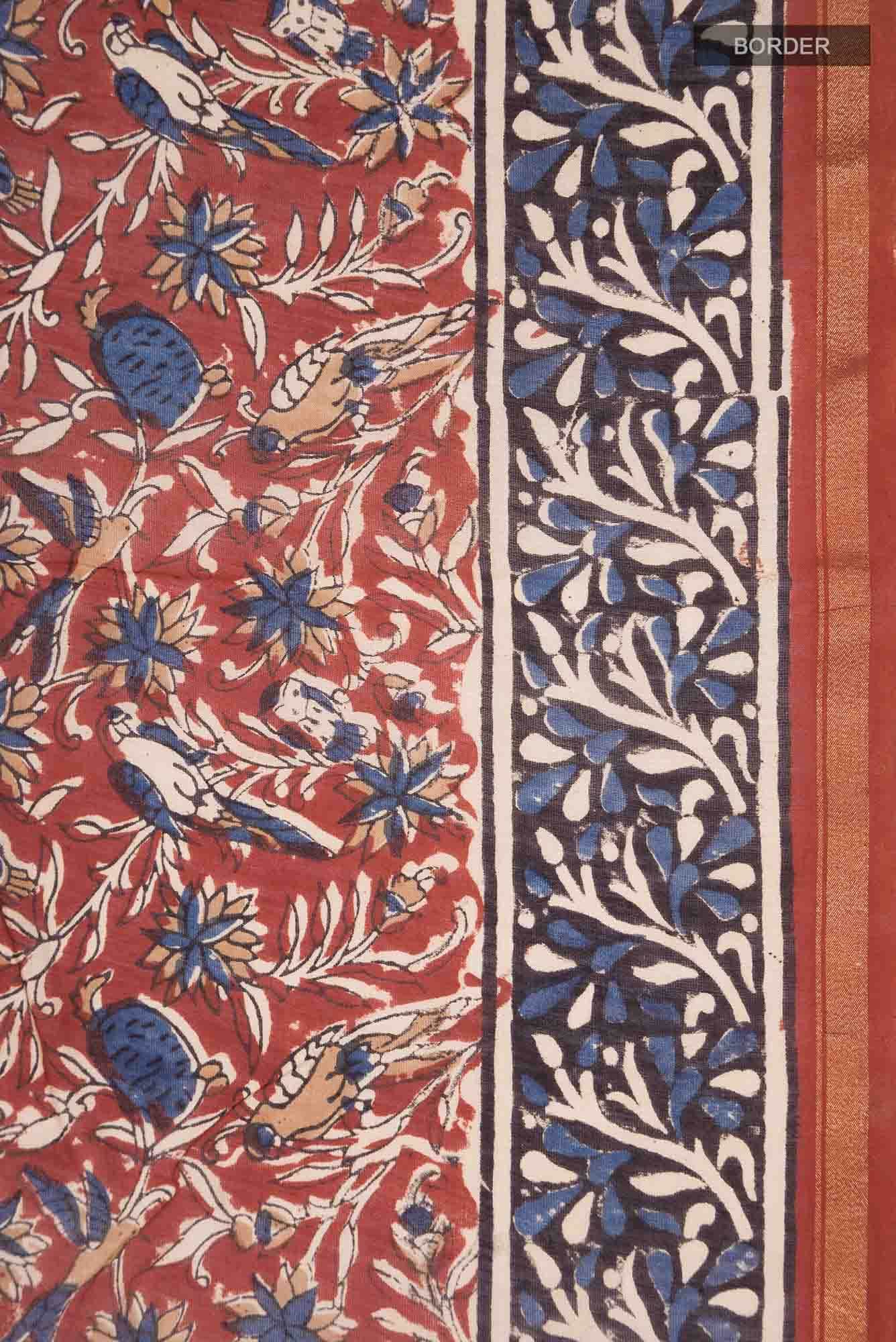Maroon Kalamkari Print Chanderi Silk Cotton Saree