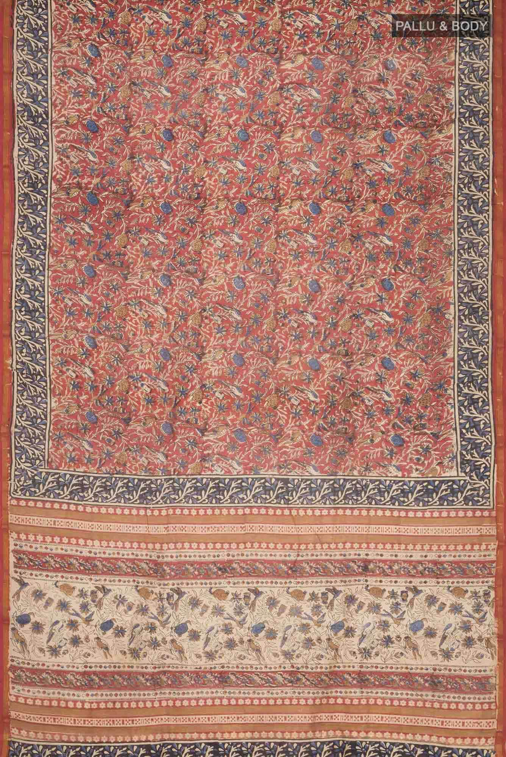 Maroon Kalamkari Print Chanderi Silk Cotton Saree