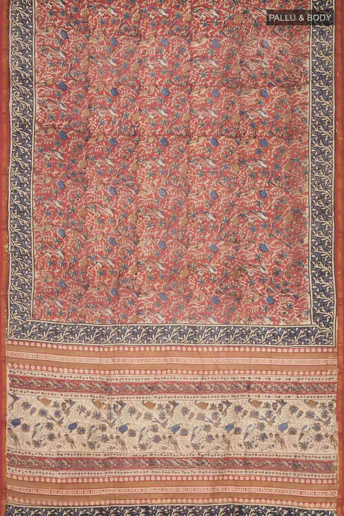 Maroon Kalamkari Print Chanderi Silk Cotton Saree