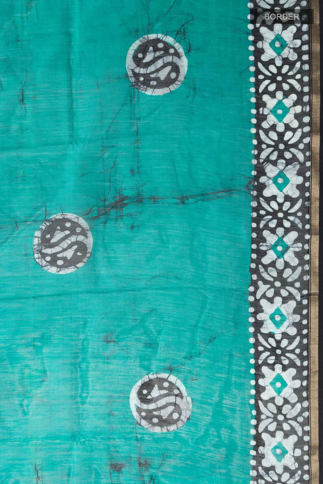 Green Batik Print Chanderi Silk Cotton Saree