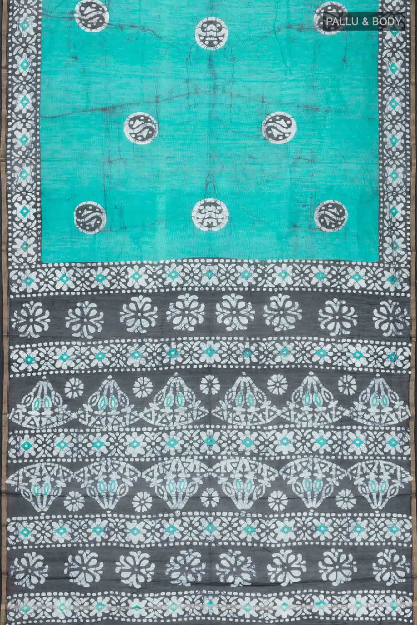 Green Batik Print Chanderi Silk Cotton Saree