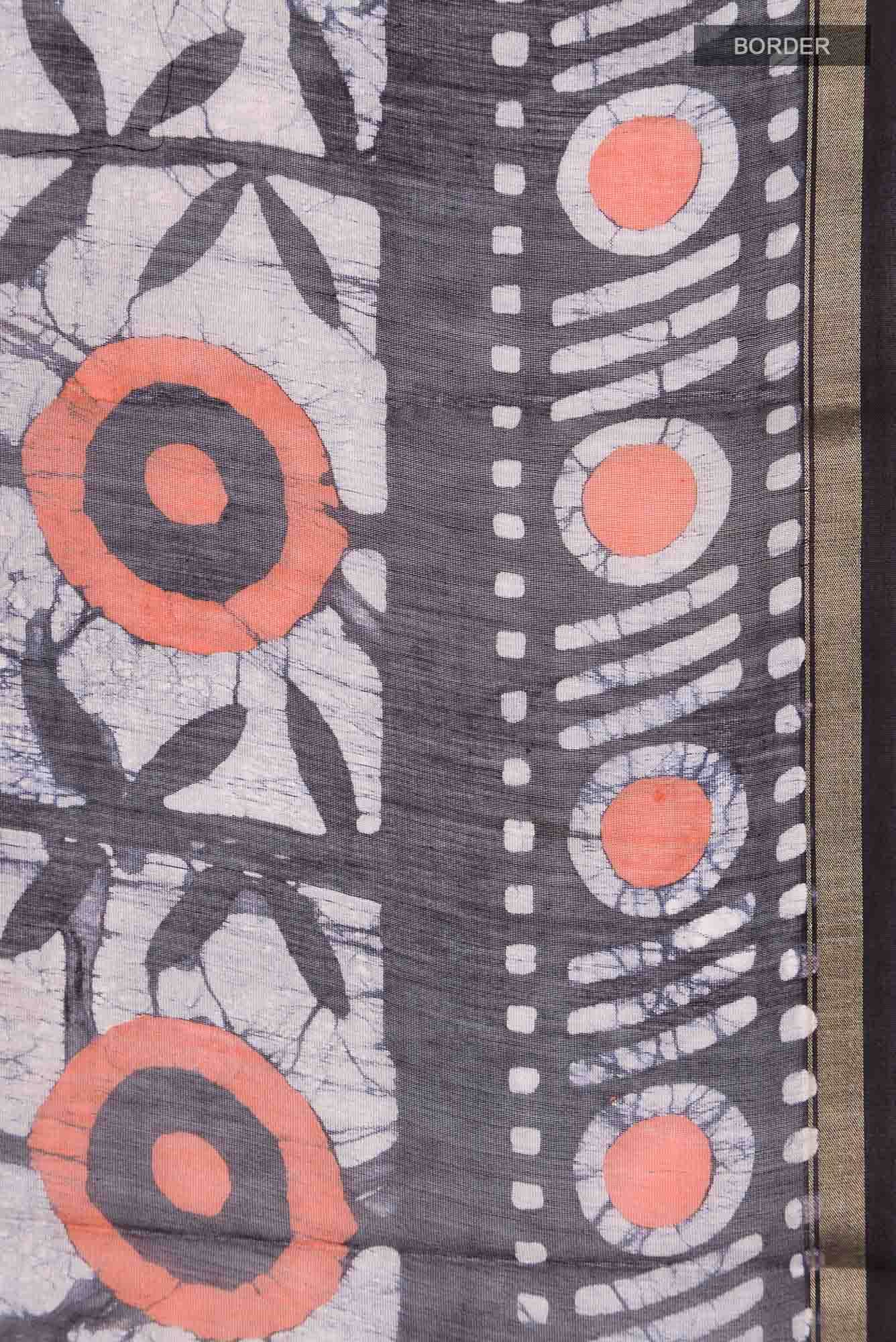 Black Batik Print Silk Cotton Saree