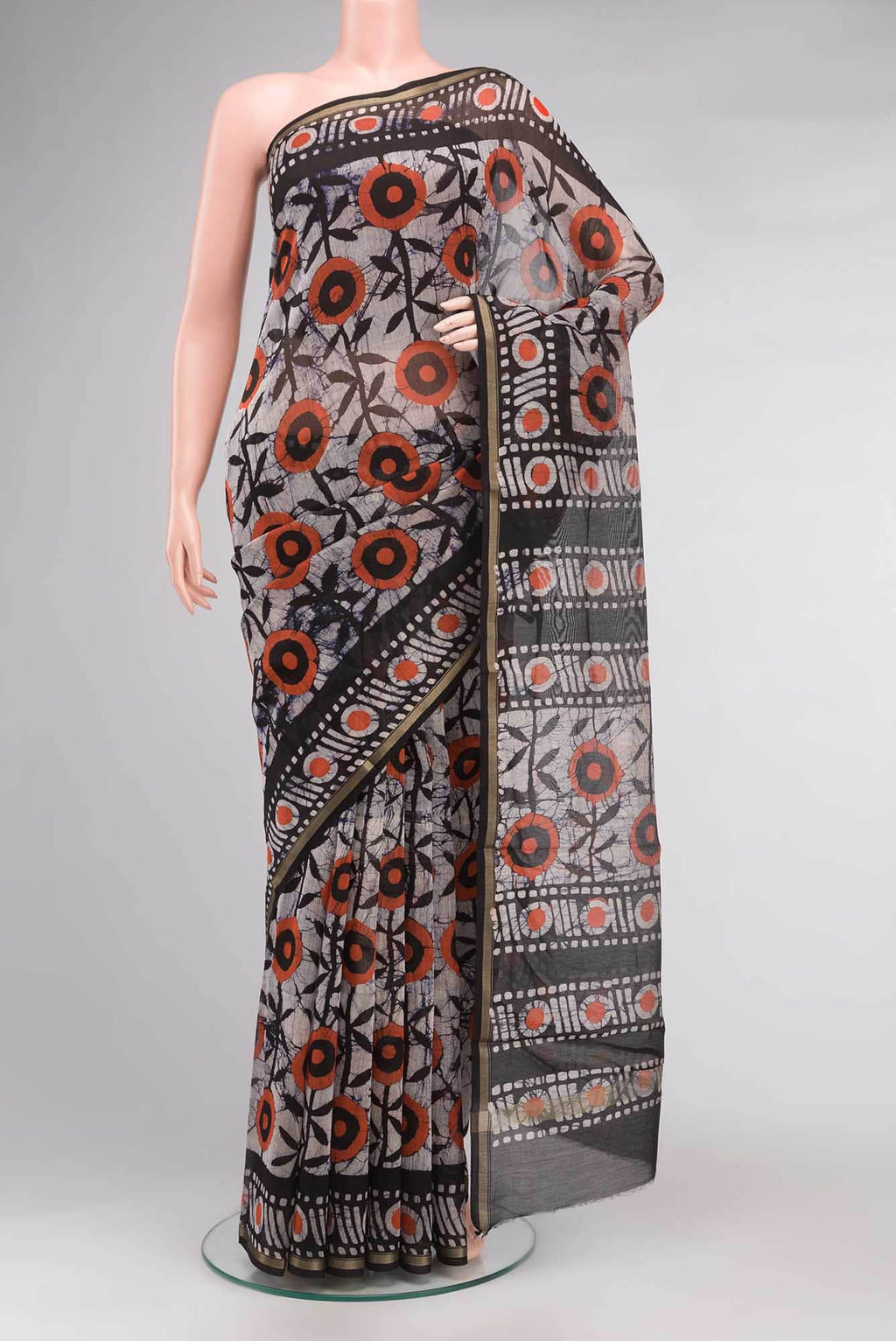 Black Batik Print Silk Cotton Saree