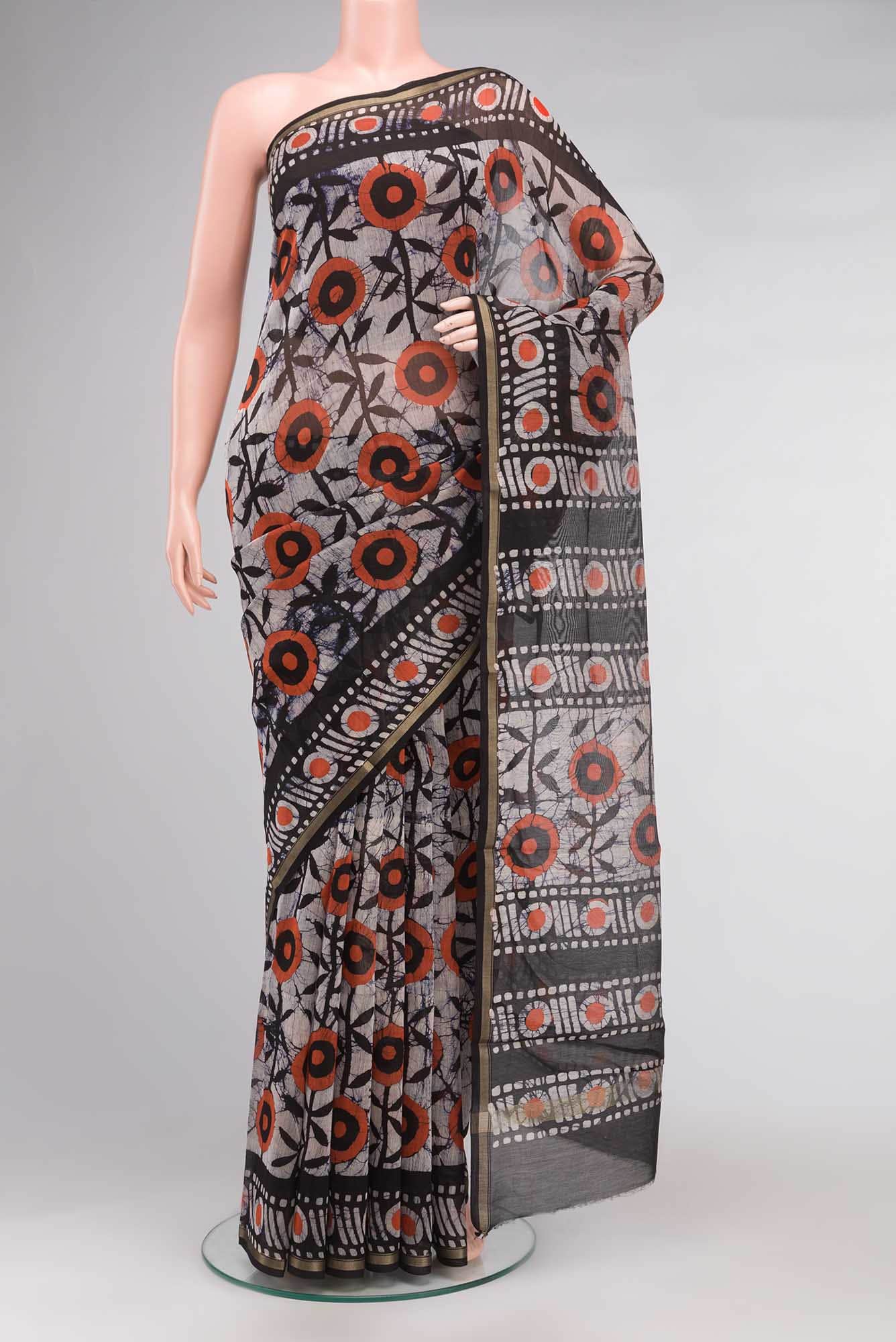 Black Batik Print Silk Cotton Saree