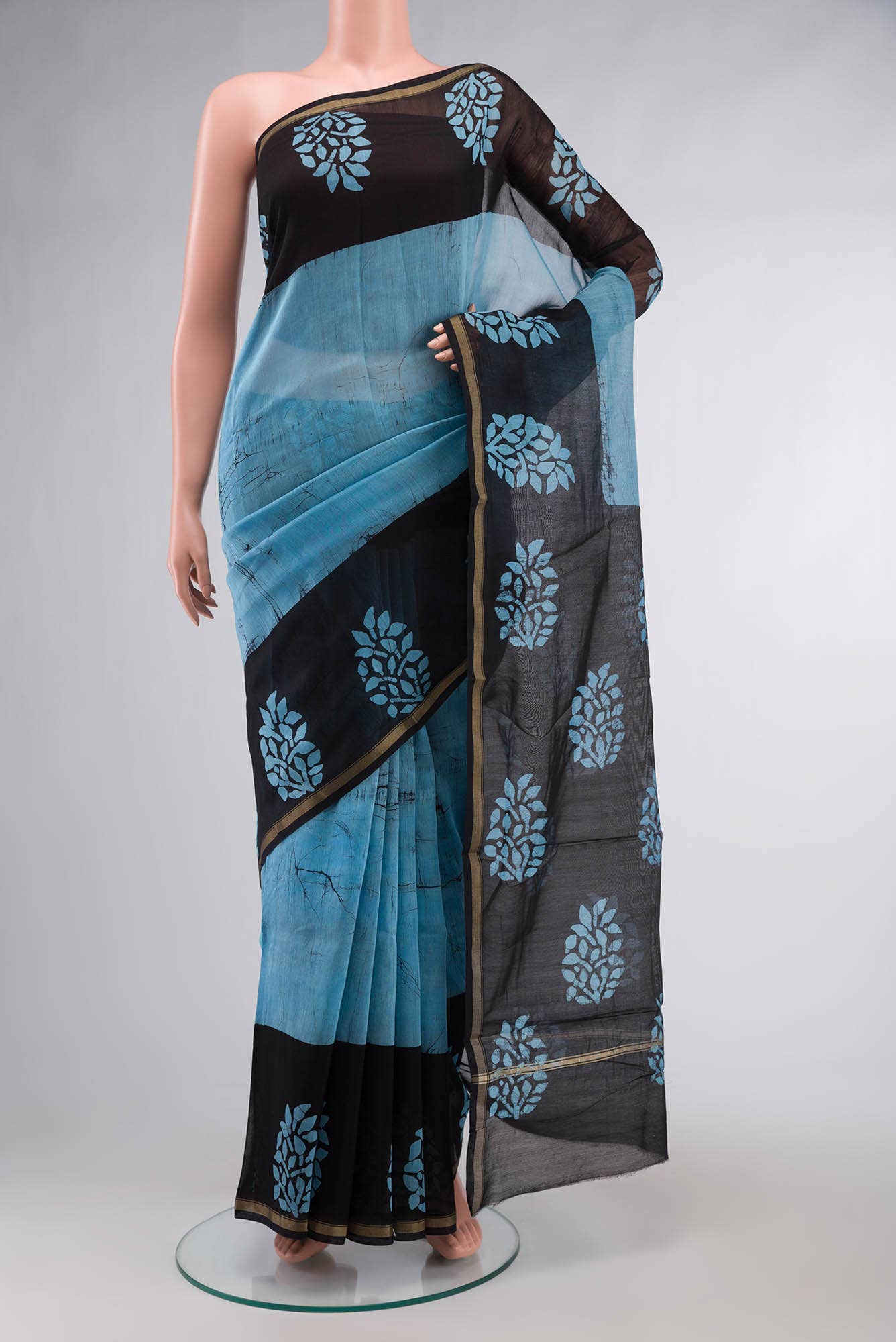 Black Batik Print Silk Cotton Saree